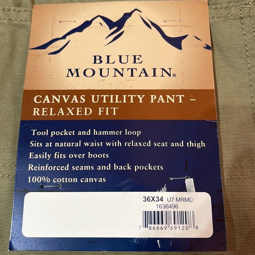 Blue Mountain Men's Relaxed Fit Khaki Tan Canvas Utility Pants Size 36 x… - Picture 2 of 6